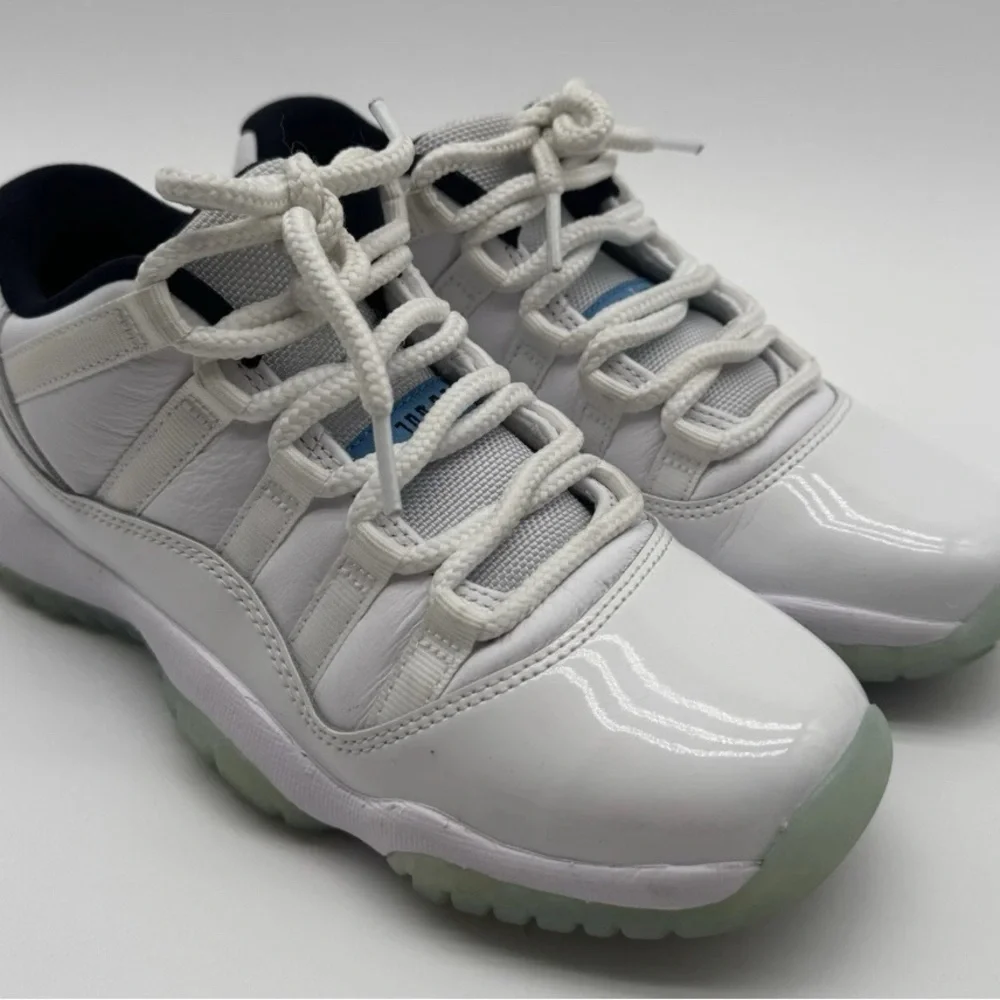 White and Blue Jordan 11 Low Sneakers
